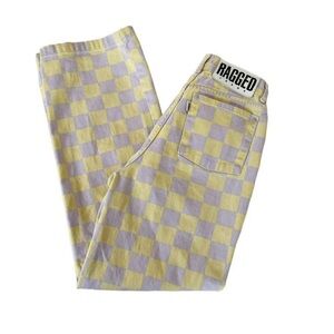 Ragged Jeans Womens Size 28 Yellow & Purple Beat Checkerboard Combat Jeans